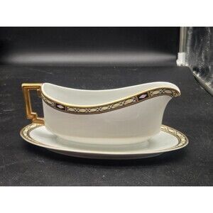 Antique Imperial Heinrich H & Co  Art Deco Gravy Boat Attached Underplate
